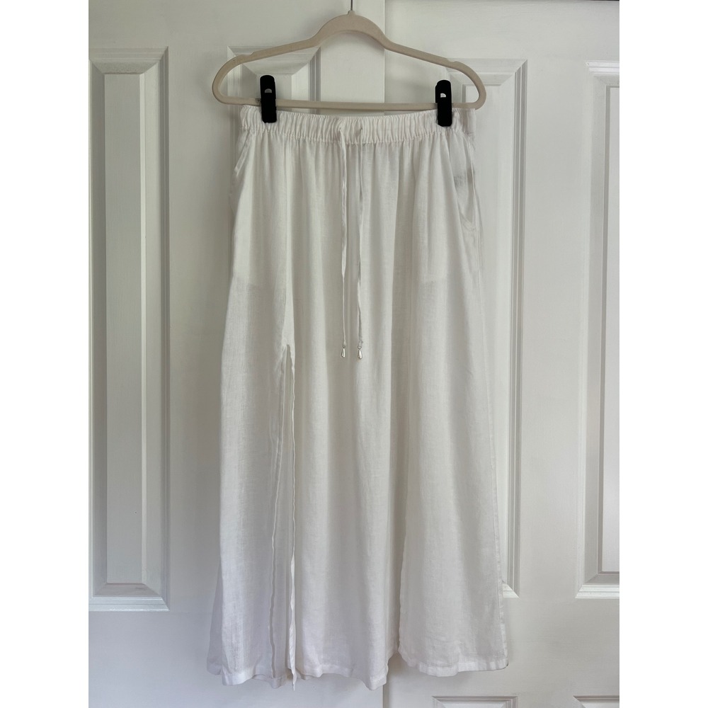 Joie White Linen Blend High Slit Resort Euro Summer Swim Cover Midi Skirt Size L